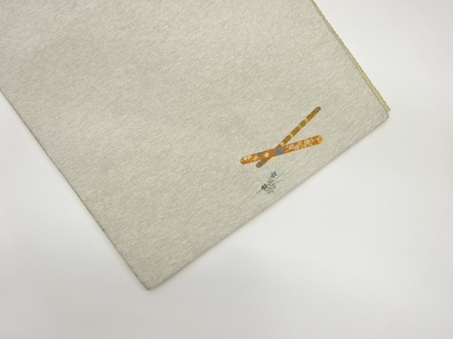 リサイクル　綴れ笛に桔梗模様織出し袋帯